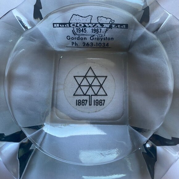 Vintage 1867 - 1967 Bud Cowan Two Tone Glass Ashtray Purple Gray 5" x 5" Collect - Picture 4 of 5